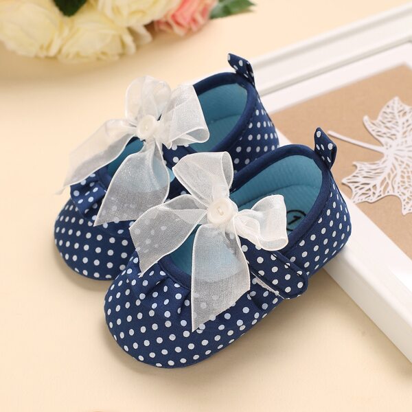 

Baby Girl Bow Decor Polka Dot Flats, Blue