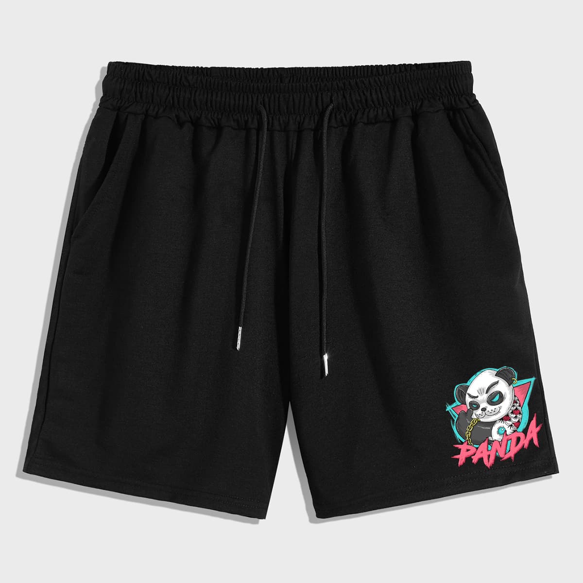 

Guys Letter Panda Graphic Drawstring Shorts, Black