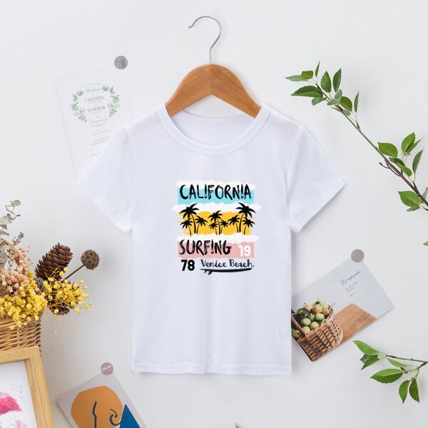 

Toddler Boys Palm Tree & Letter Graphic Tee, White