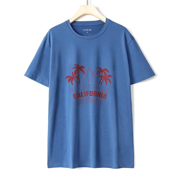 

Tropical And Letter Graphic Tee, Blue