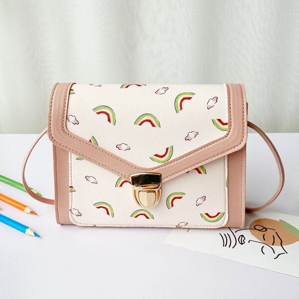 

Graphic Push Lock Flap Crossbody Bag, Pink