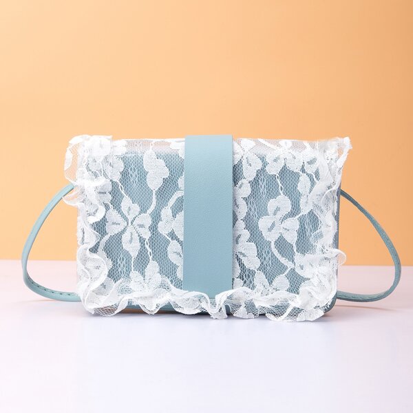 

Contrast Lace Panel Crossbody Bag, Green
