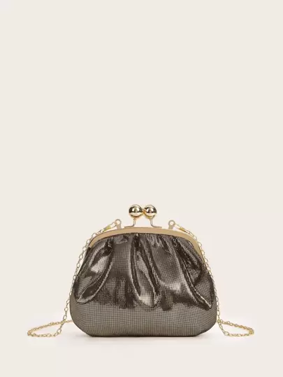 Kiss Lock Ruched Design Clutch Bag