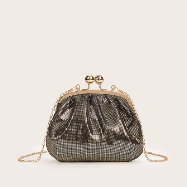

Kiss Lock Ruched Design Clutch Bag, Gold