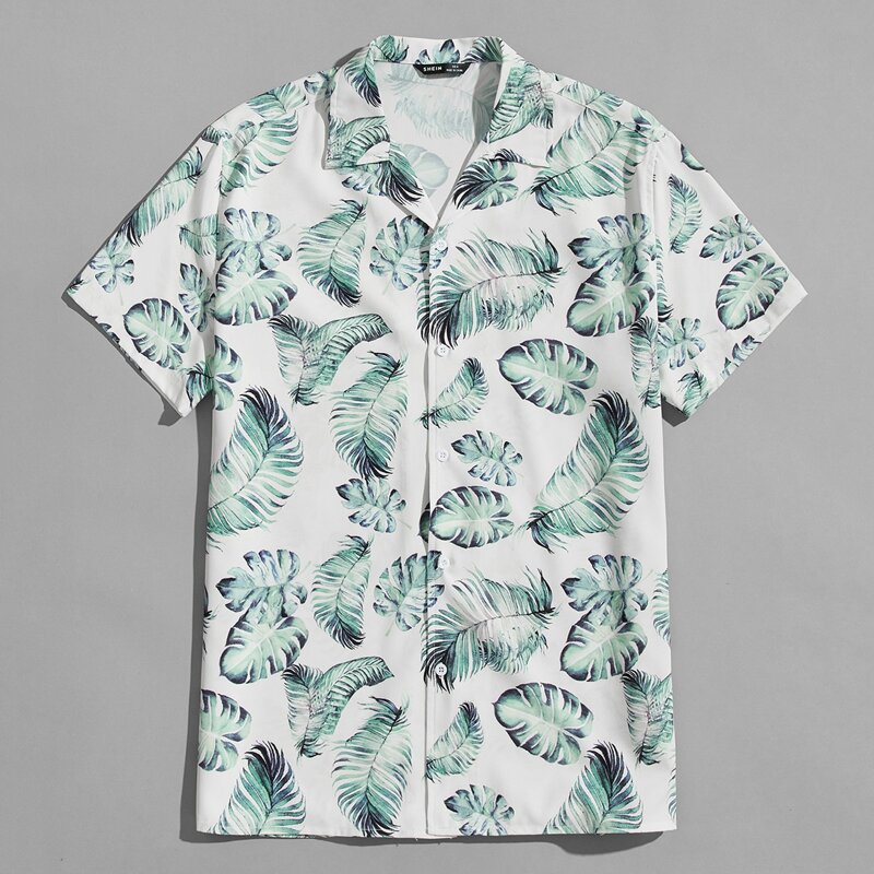 

Guys Button Front Tropical Print Shirt, Multicolor