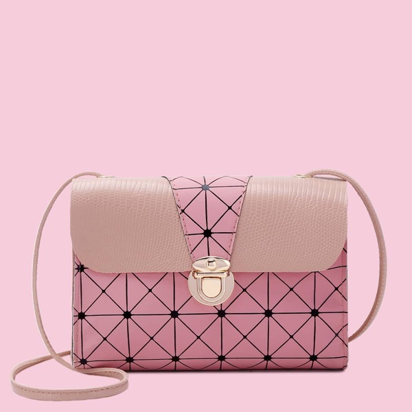 

Geometric Pattern Push Lock Crossbody Bag, Pink