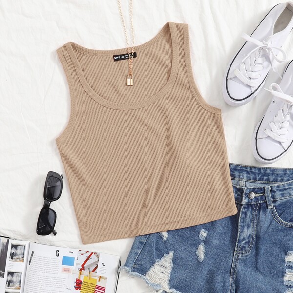 

Scoop Neck Tank Top, Khaki