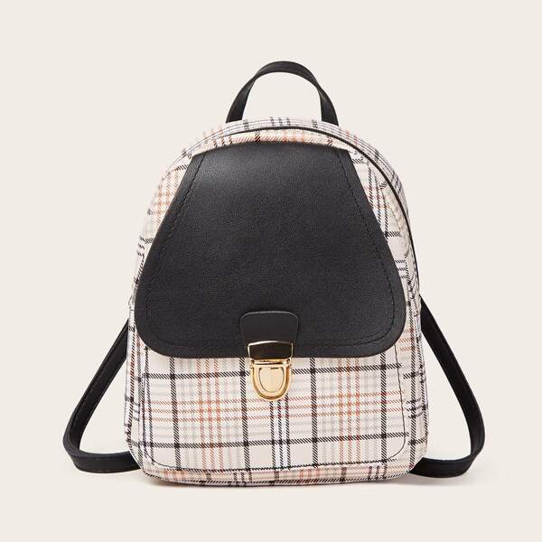 

Plaid Pattern Push Lock Backpack, Multicolor