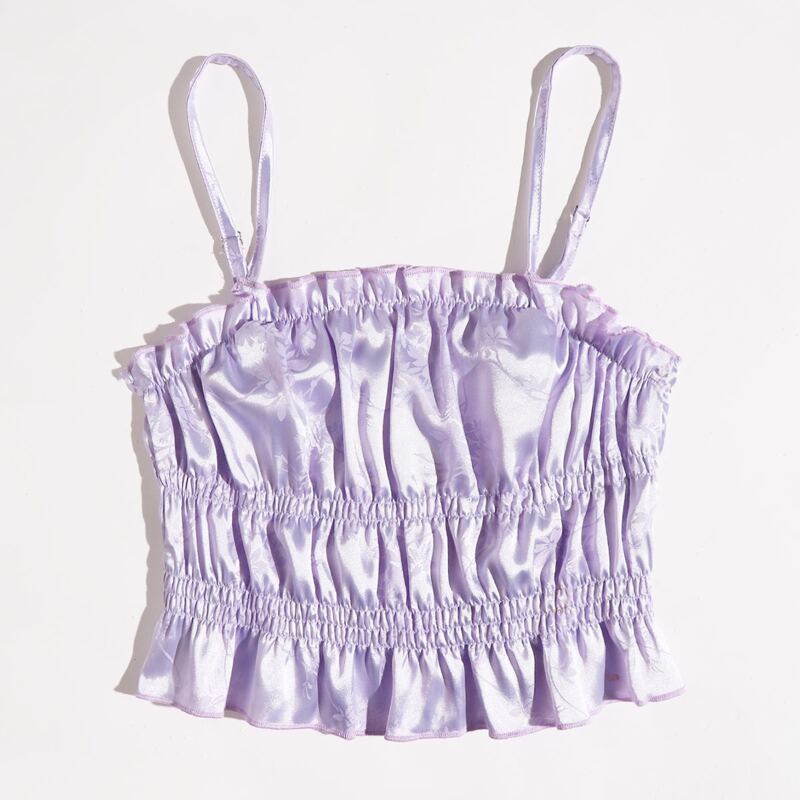 

Satin Jacquard Frill Crop Cami, Lilac purple