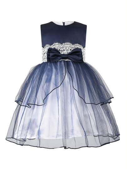 فستان فضفاض شبكي بقوس امامي للبنات الصغار