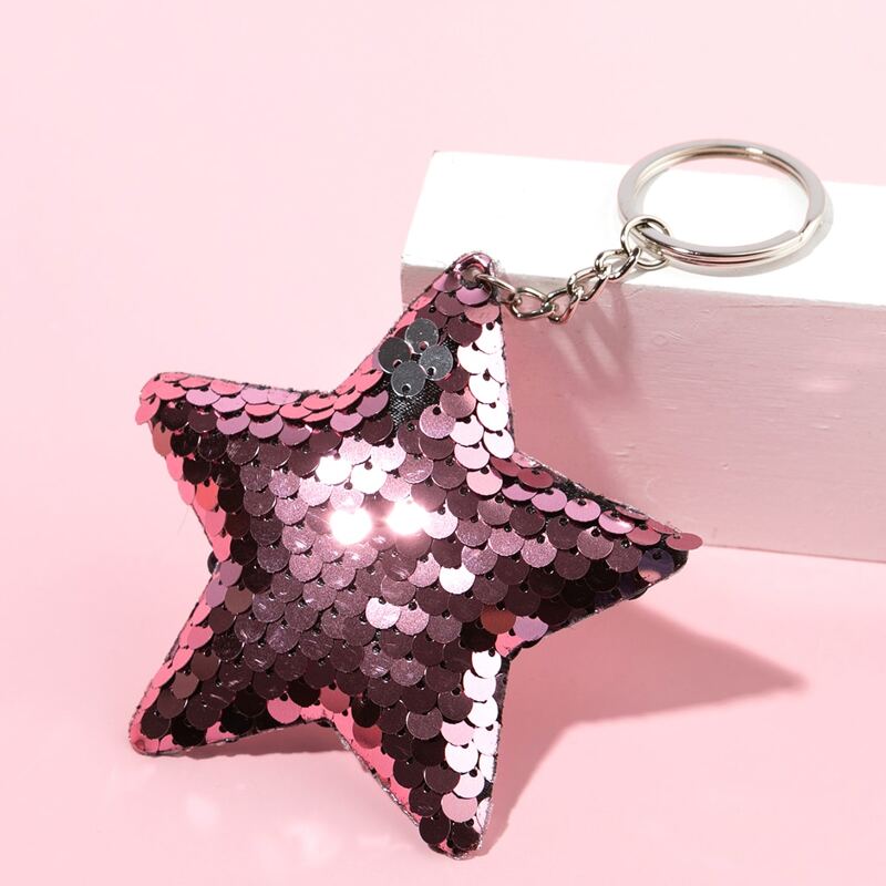 

Sequin Star Keychain, Pink