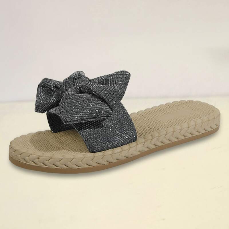 

Glitter Bow Knot Slide Sandals, Black