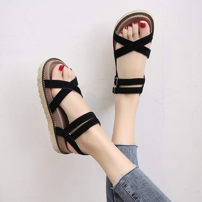 

Criss Cross Ankle Strap Sandals, Black