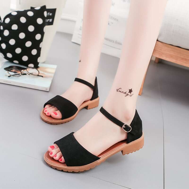 

Solid Ankle Strap Sandals, Black