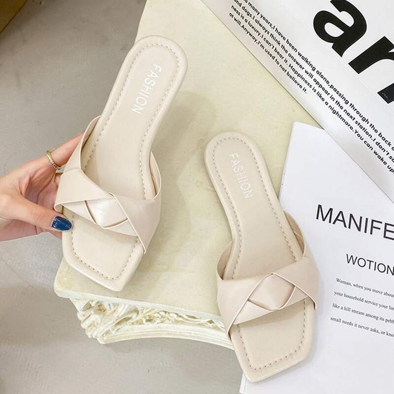 

Weave Strap Slide Sandals, White