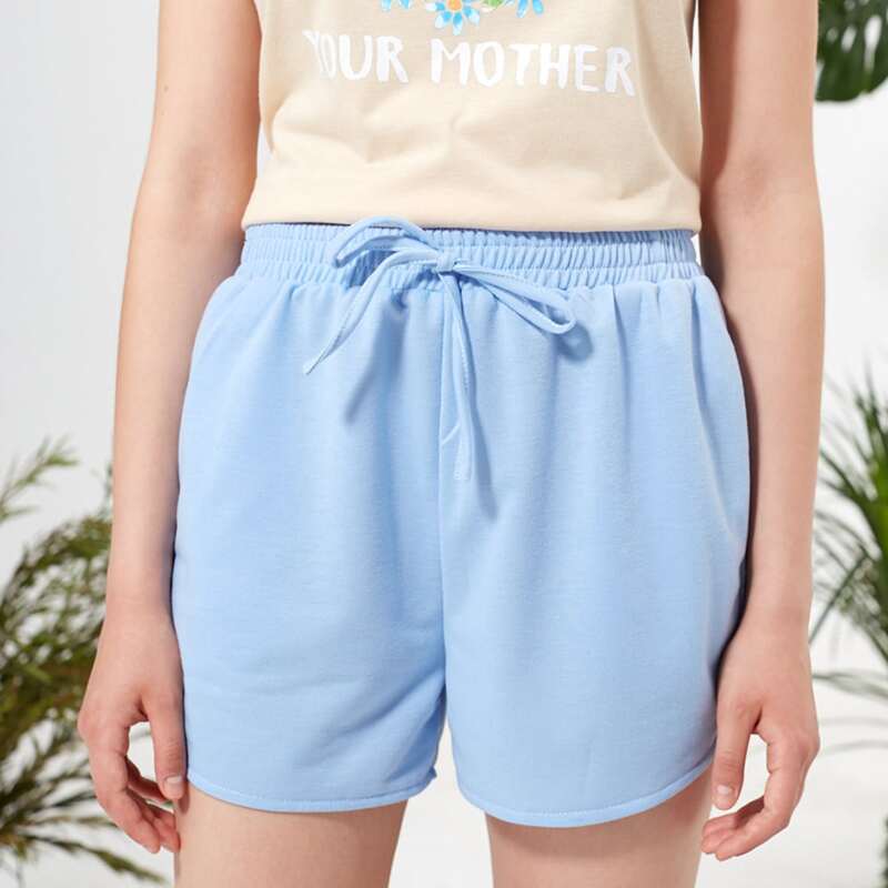 

Solid Tie Front Track Shorts, Baby blue