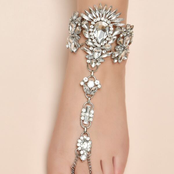 

Rhinestone Decor Mittens Anklet, White