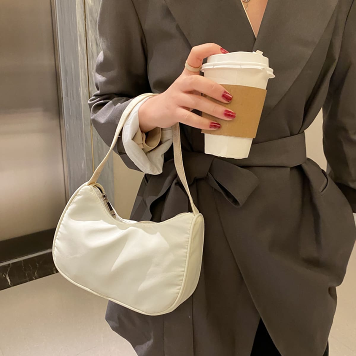 

Solid Baguette Bag, White