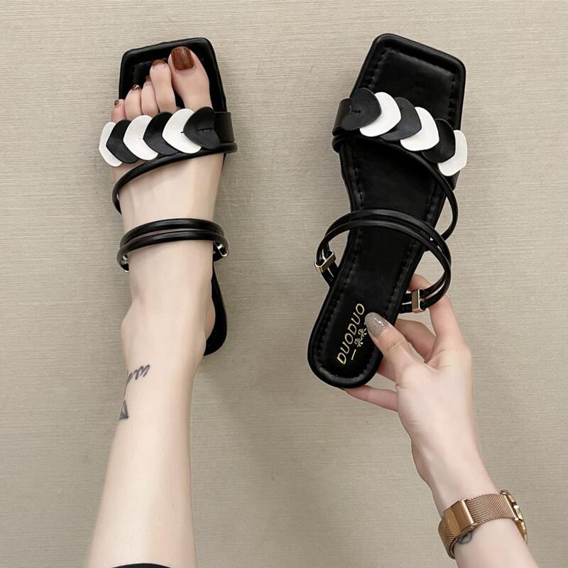 

Layered Heart Slide Sandals, Black