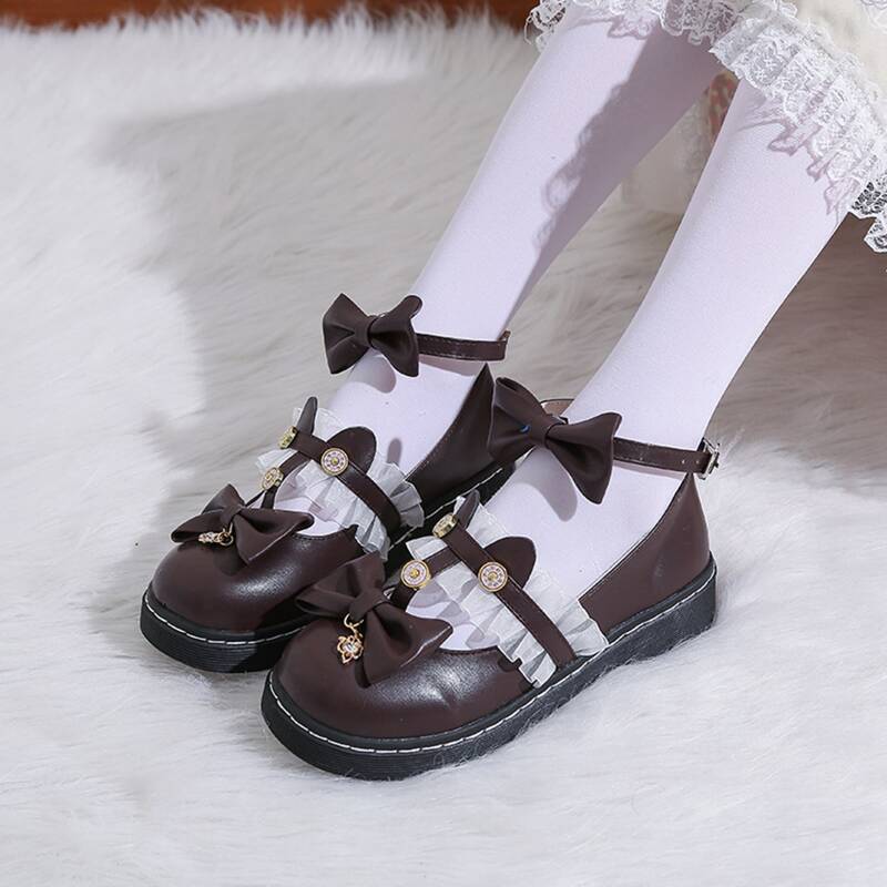 

Bow Ankle Strap Mary Jane Flats, Brown