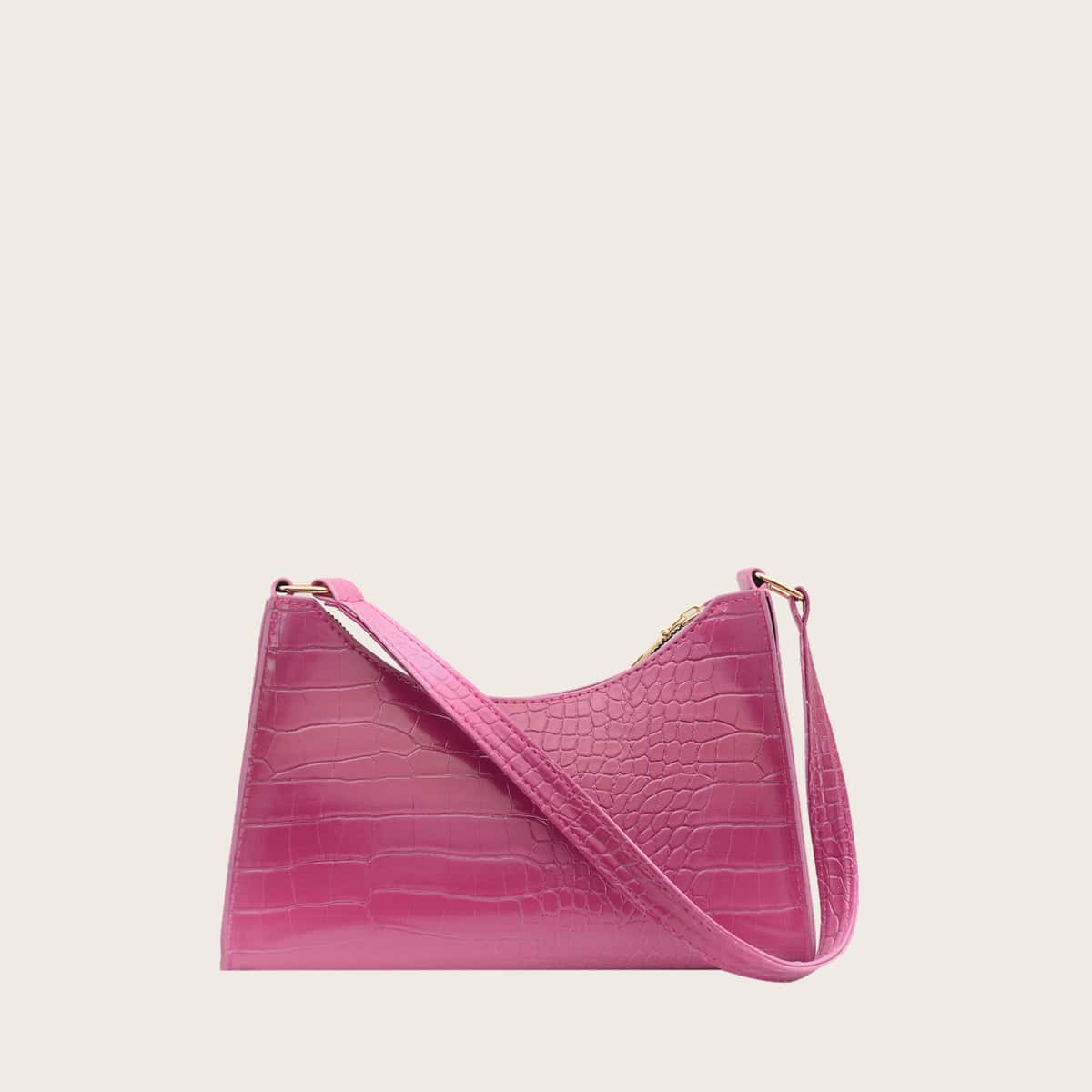 

Croc Embossed Baguette Bag, Hot pink