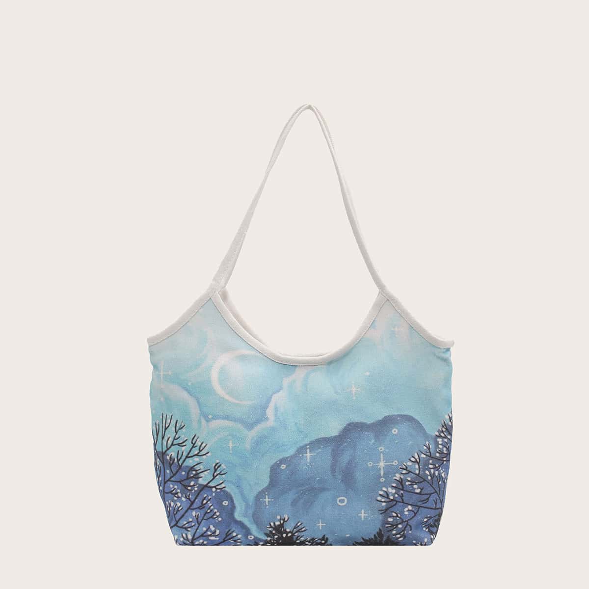 

Cloud & Floral Canvas Tote Bag, Blue