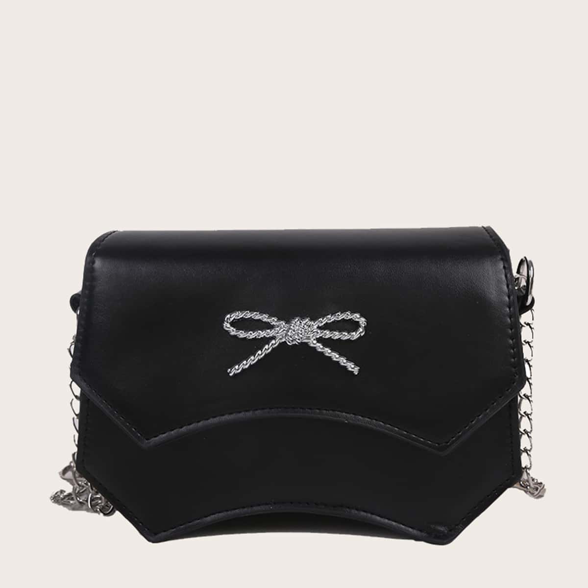 

Rhinestone Bow Chain Crossbody Bag, Black