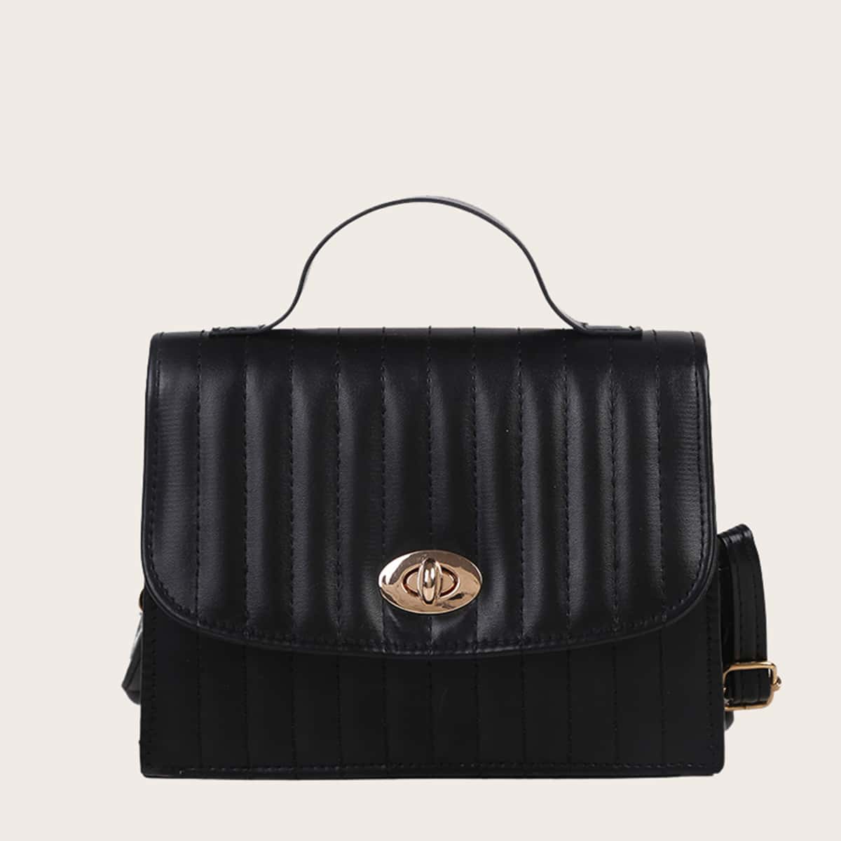 

Solid Twist Lock Satchel Bag, Black