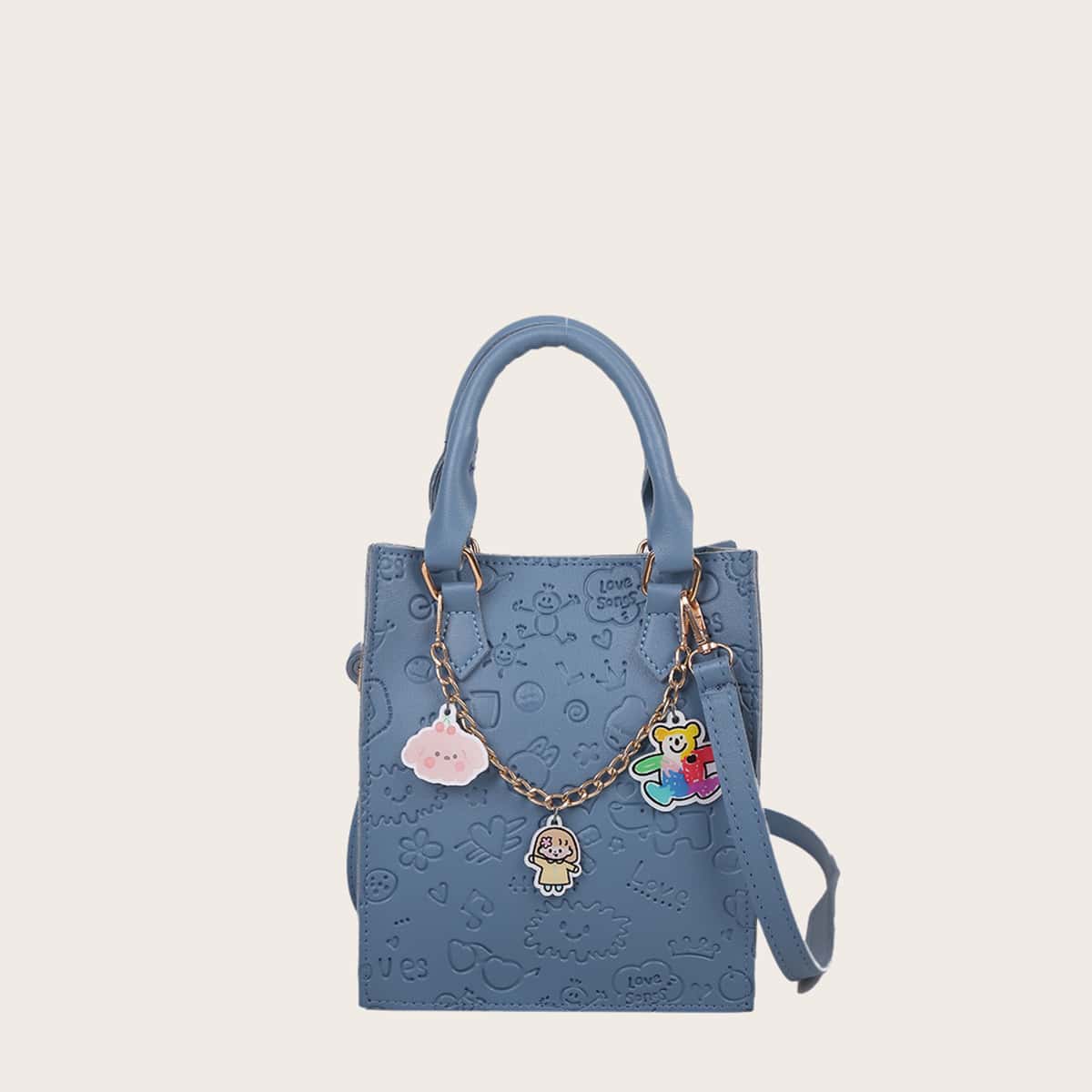 

Cartoon Embossed Satchel Bag, Blue