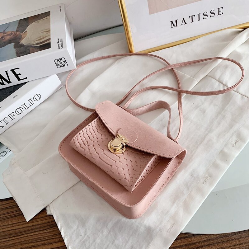 

Croc Embossed Pocket Satchel Bag, Baby pink