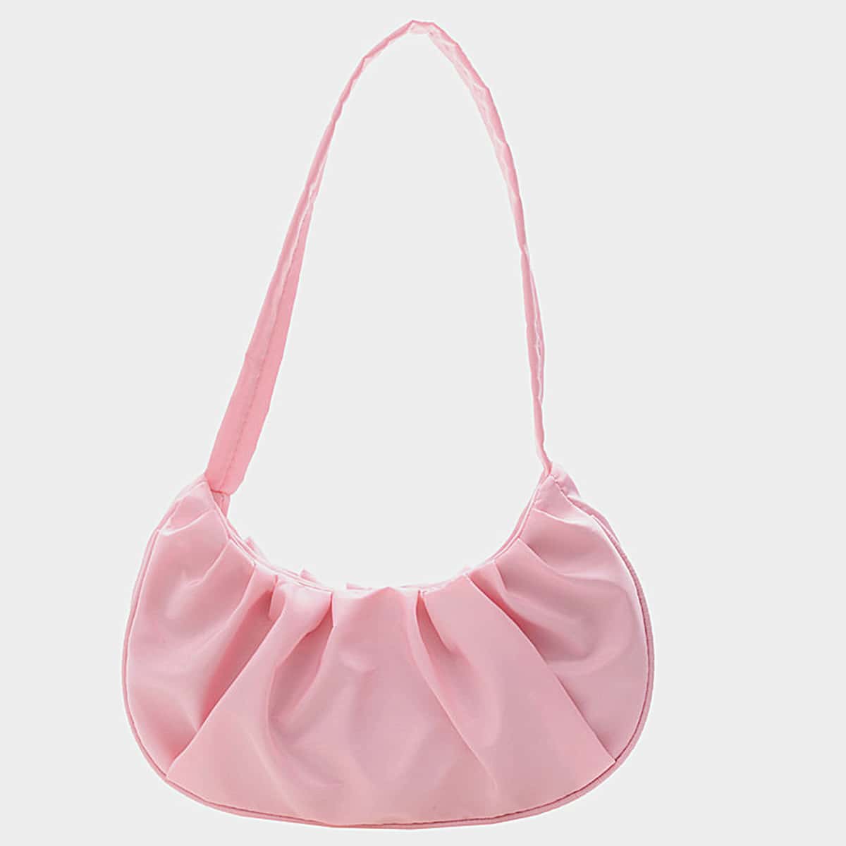 

Solid Ruched Baguette Bag, Baby pink