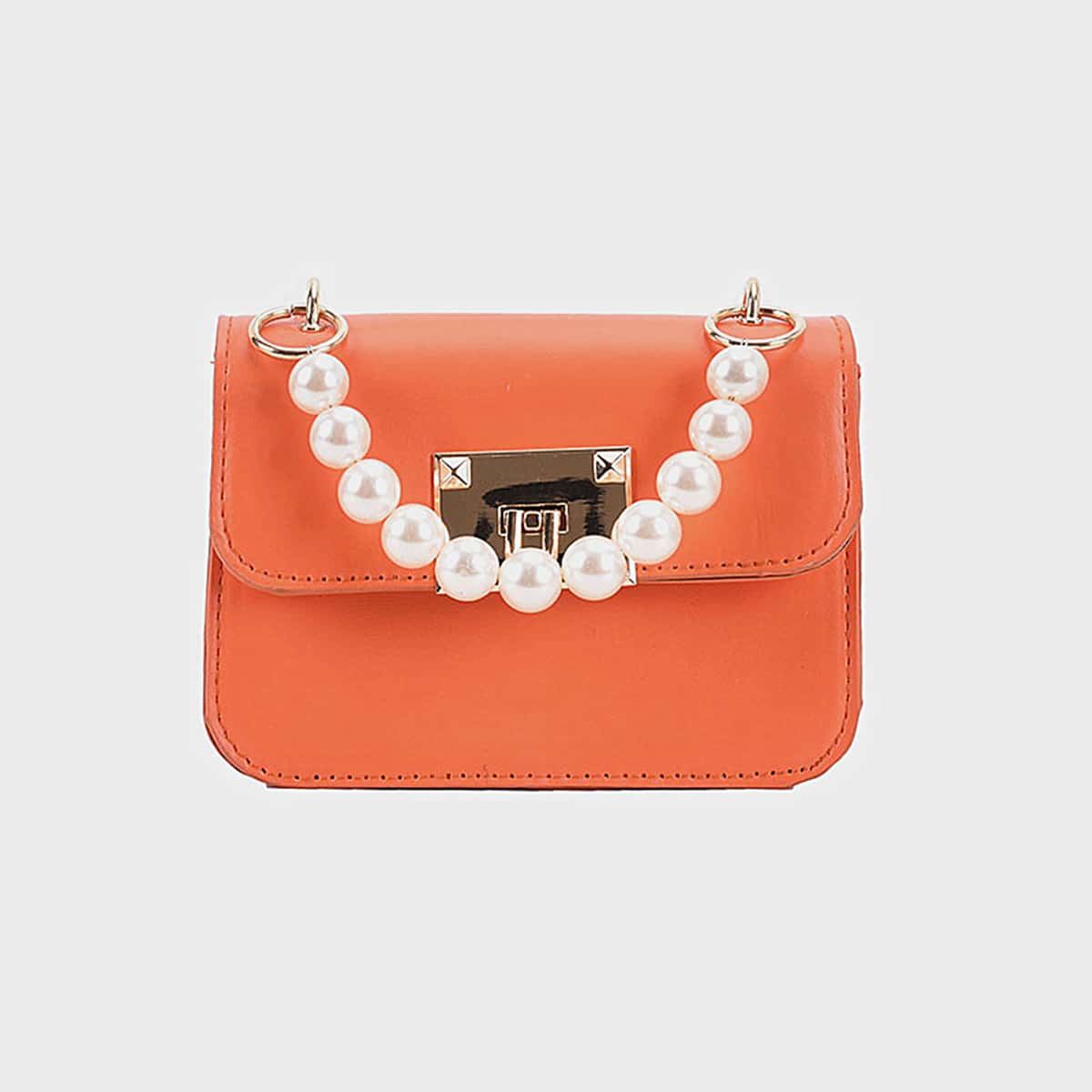 

Faux Pearl Handle Solid Satchel Bag, Orange