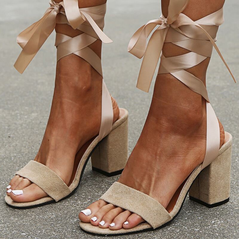 

Tie Leg Chunky Heeled Sandals, Khaki