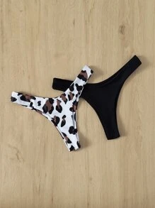 SHEIN Swim Summer Beach 2 Packs Leopard Print High Cut Bikini Bottom Set - Multicolor - View 3