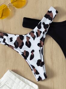 SHEIN Swim Summer Beach 2 Packs Leopard Print High Cut Bikini Bottom Set - Multicolor - View 5