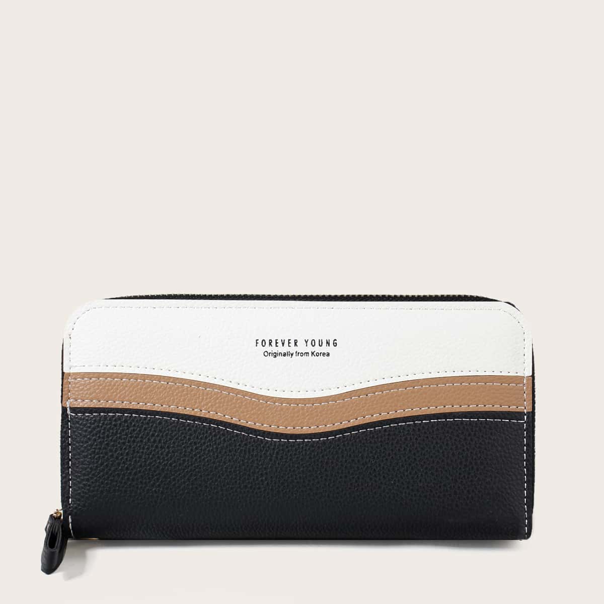 

Colorblock Zip Around Purse, Black