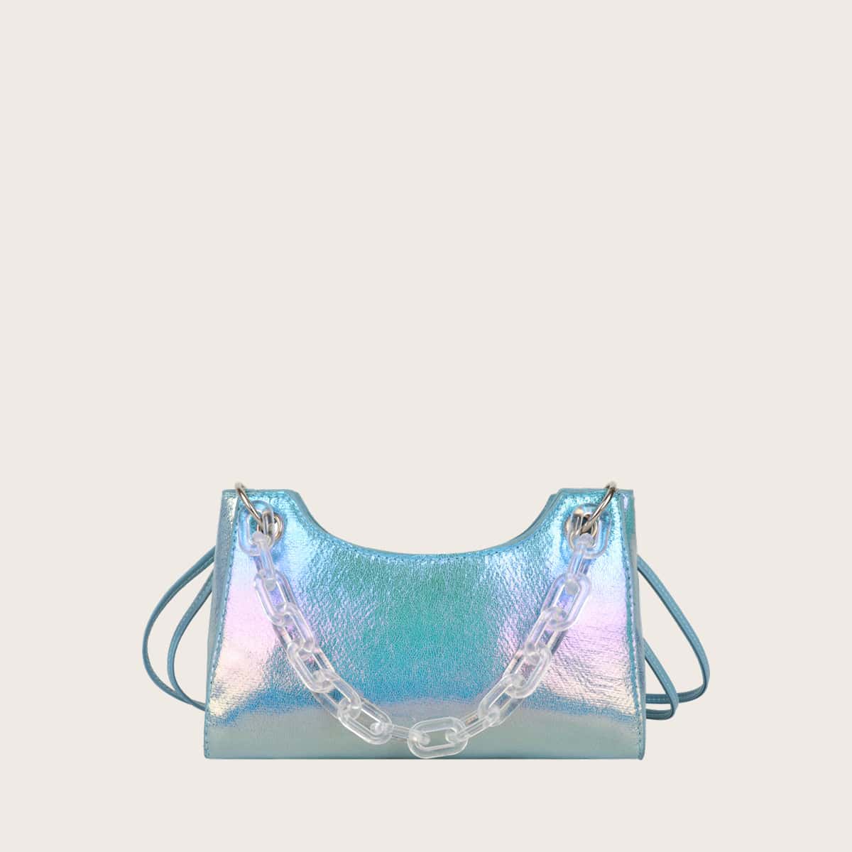 

Holographic Chain Satchel Bag, Blue
