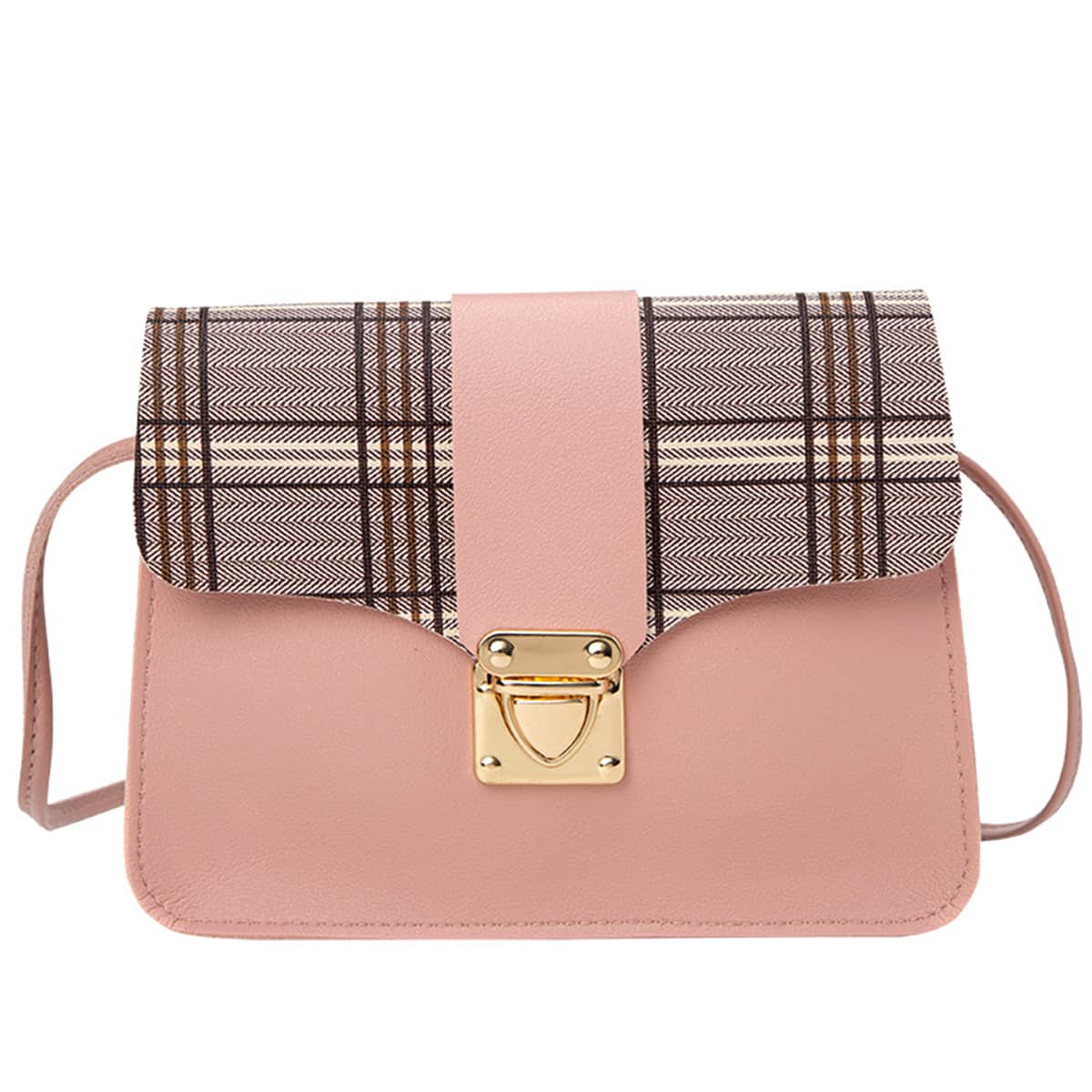 

Plaid Flap Crossbody Bag, Baby pink