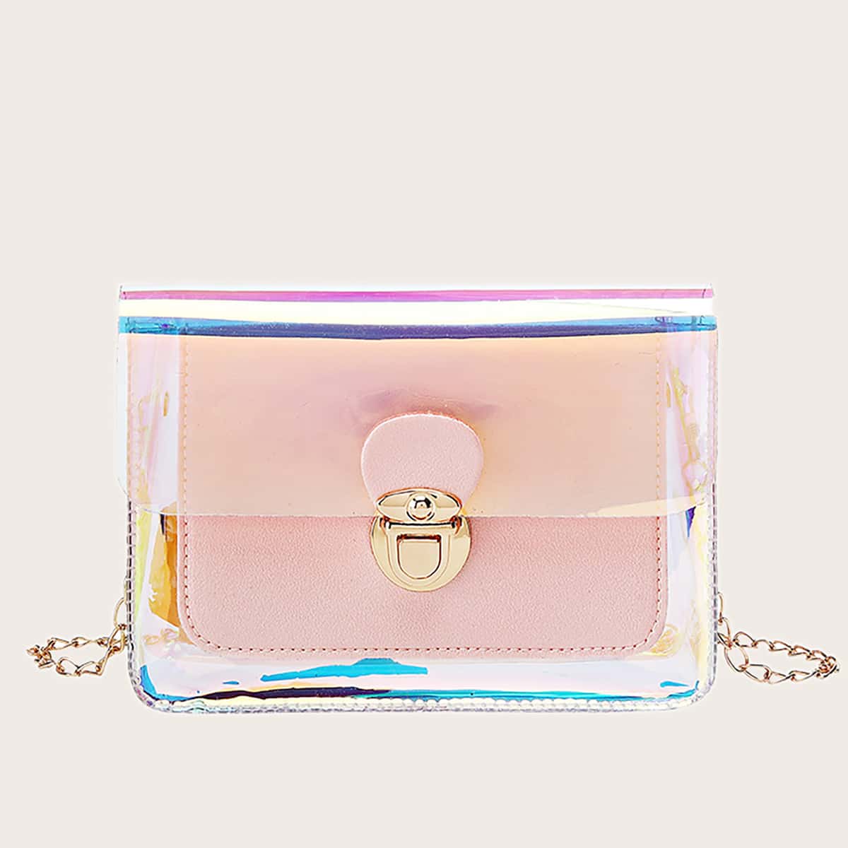 

Holographic Chain Crossbody Bag, Baby pink