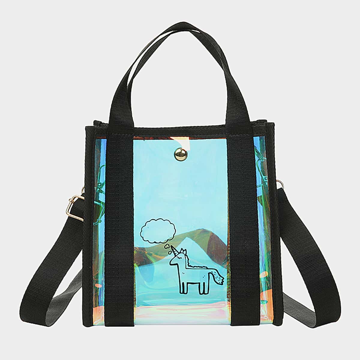 

Holographic Cartoon Satchel Bag, Multicolor
