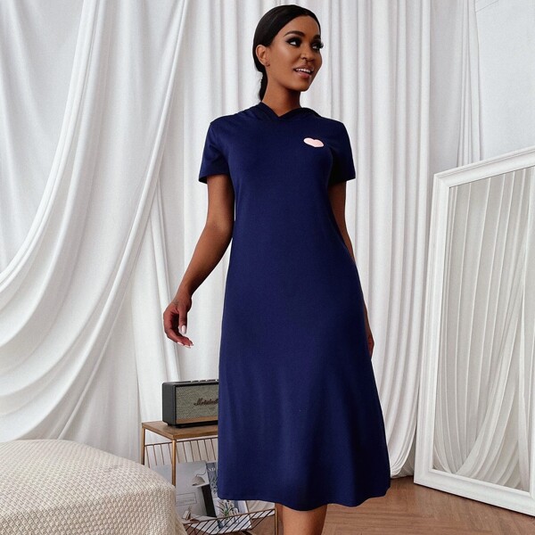 

Heart Print Hooded Night Dress, Navy blue