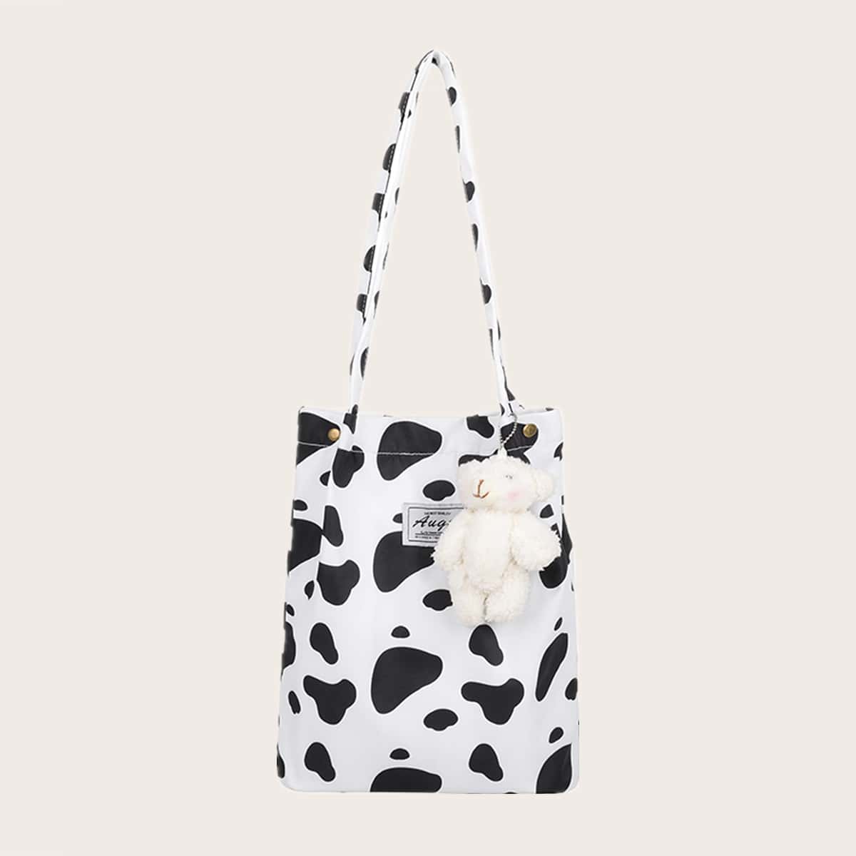 

Cow Print Tote Bag, Black and white