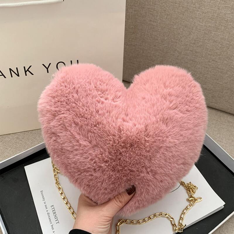 

Heart Shaped Fluffy Crossbody Bag, Pink