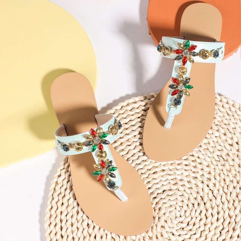

Rhinestone Floral Thong Sandals, Multicolor