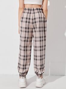 SHEIN Girls Wide Waistband Tartan Trousers - Multicolor - View 2