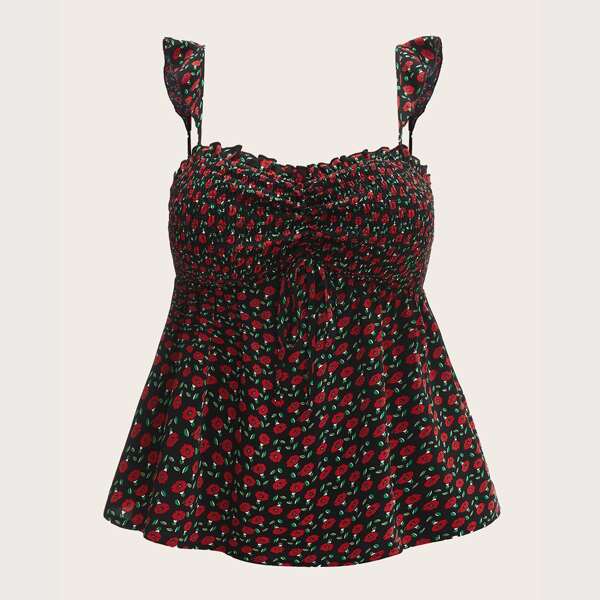 

Plus Ditsy Floral Ruched Shirred Cami Top, Multicolor