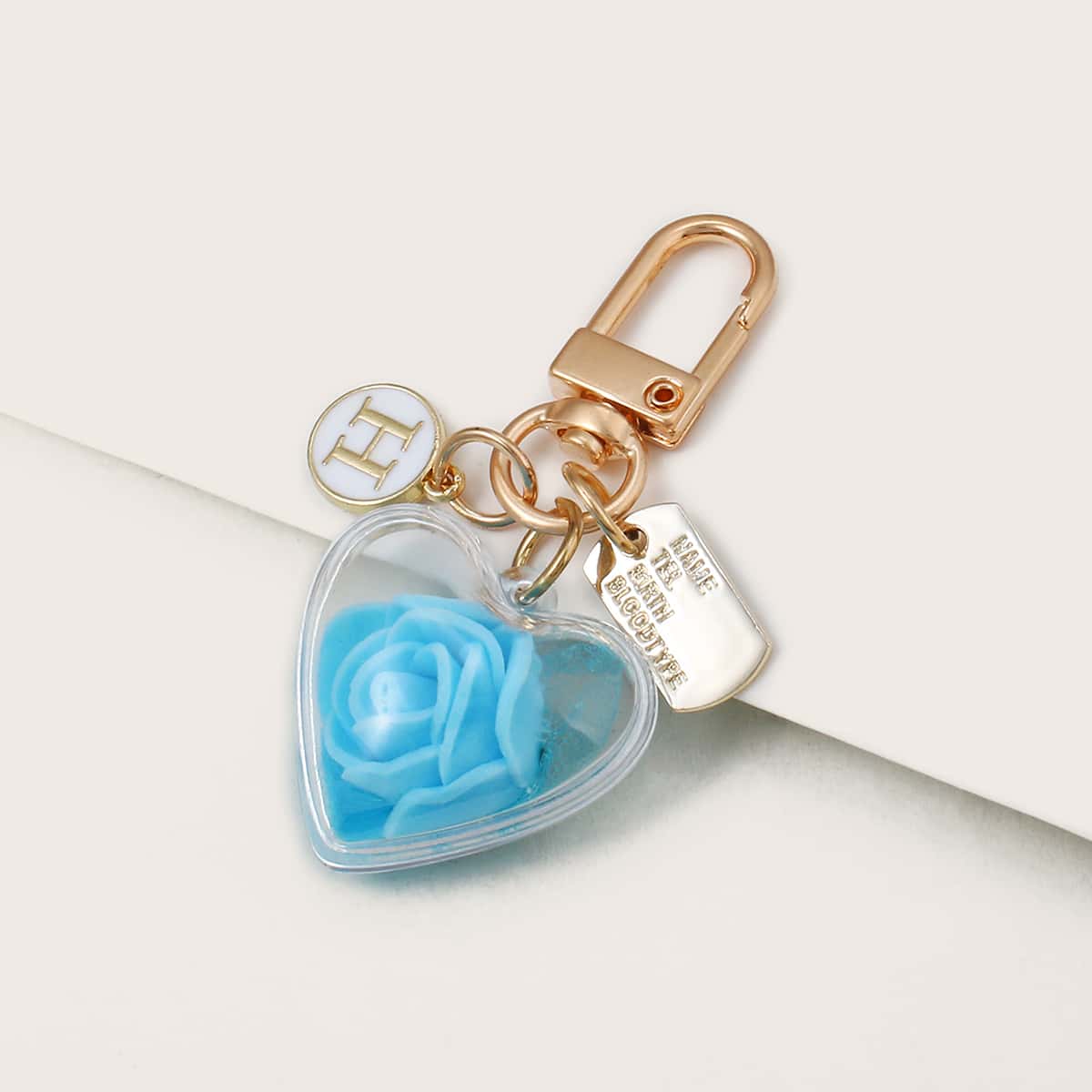 

Heart & Floral Bag Charm, Blue