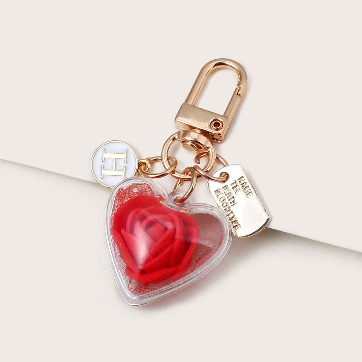 

Heart & Floral Bag Charm, Red