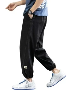 Manfinity Men Letter Patched Drawstring Cuff Pants
