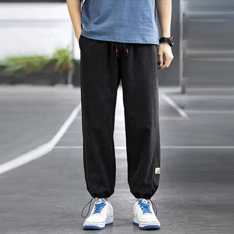 

Guys Letter Patched Drawstring Cuff Pants, Black